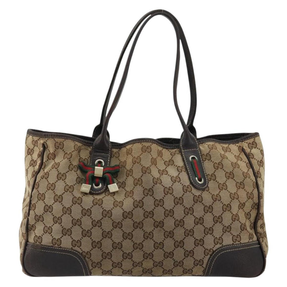 GUCCI GG Canvas Web Sherry Line Pretty Bag Beige Gold Red 163805 Auth 175959