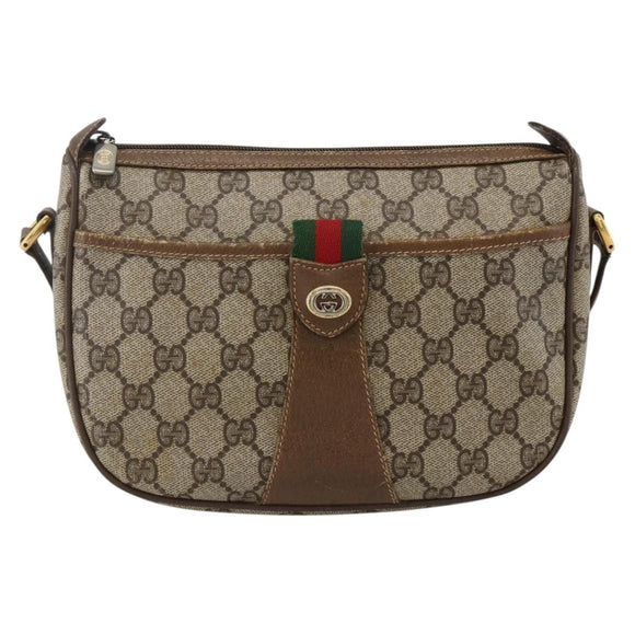 GUCCI GG Supreme Web Sherry Line Bag PVC Beige Gold 89 02 032 Auth 175961