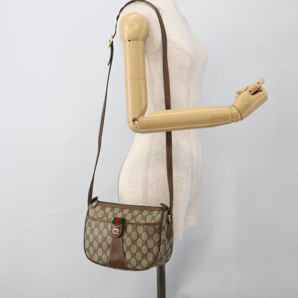 GUCCI GG Supreme Web Sherry Line Bag PVC Beige Gold 89 02 032 Auth 175961