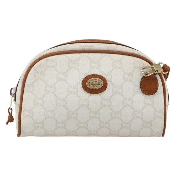 GUCCI GG Plus Supreme Shoulder Bag PVC White Gold Auth 175962