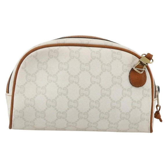 GUCCI GG Plus Supreme Shoulder Bag PVC White Gold Auth 175962