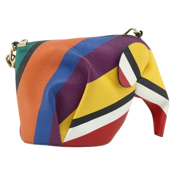 LOEWE Elephant Shoulder Bag Leather Multicolor Gold Auth 175965A