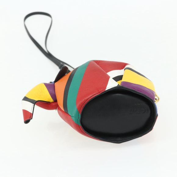 LOEWE Elephant Shoulder Bag Leather Multicolor Gold Auth 175965A