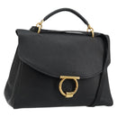 Salvatore Ferragamo Gancini Shoulder Bag Leather Black Gold Auth 175970A-1