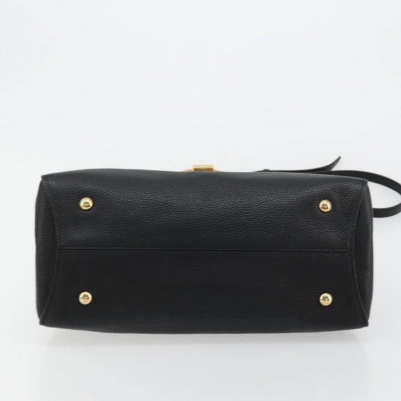 Salvatore Ferragamo Gancini Shoulder Bag Leather Black Gold Auth 175970A