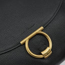 Salvatore Ferragamo Gancini Shoulder Bag Leather Black Gold Auth 175970A-16