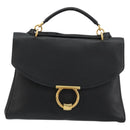 Salvatore Ferragamo Gancini Shoulder Bag Leather Black Gold Auth 175970A-2
