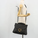 Salvatore Ferragamo Gancini Shoulder Bag Leather Black Gold Auth 175970A-25