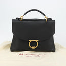 Salvatore Ferragamo Gancini Shoulder Bag Leather Black Gold Auth 175970A-26