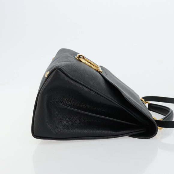 Salvatore Ferragamo Gancini Shoulder Bag Leather Black Gold Auth 175970A