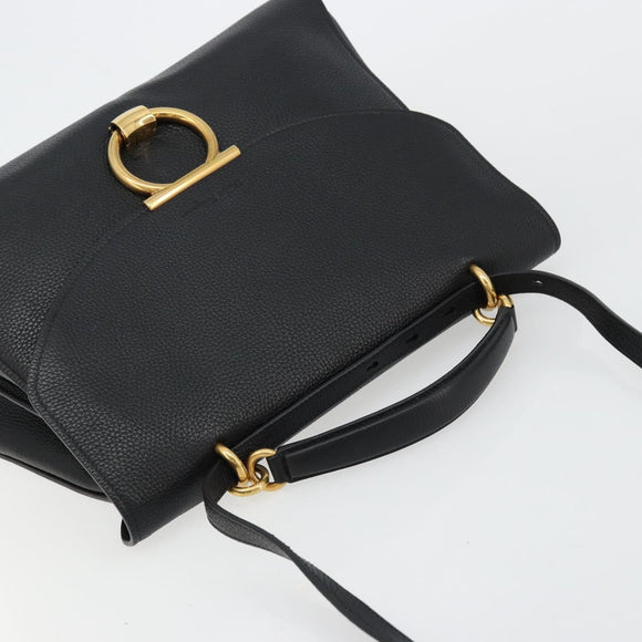 Salvatore Ferragamo Gancini Shoulder Bag Leather Black Gold Auth 175970A