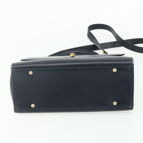 CELINE Hand Bag Leather 2way Black Gold Auth 175972A