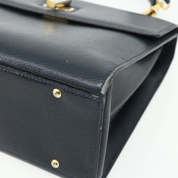 CELINE Hand Bag Leather 2way Black Gold Auth 175972A