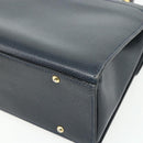 CELINE Hand Bag Leather 2way Black Gold Auth 175972A-16