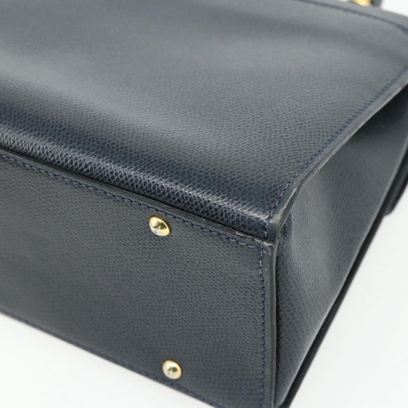 CELINE Hand Bag Leather 2way Black Gold Auth 175972A