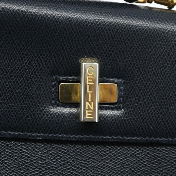 CELINE Hand Bag Leather 2way Black Gold Auth 175972A