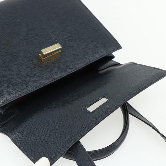 CELINE Hand Bag Leather 2way Black Gold Auth 175972A
