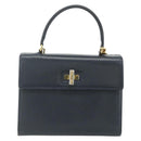 CELINE Hand Bag Leather 2way Black Gold Auth 175972A-13