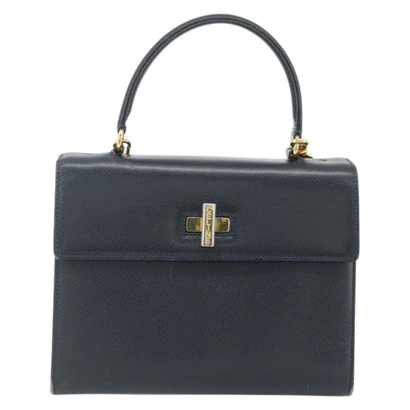 CELINE Hand Bag Leather 2way Black Gold Auth 175972A