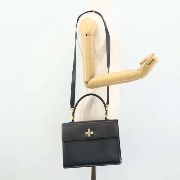 CELINE Hand Bag Leather 2way Black Gold Auth 175972A