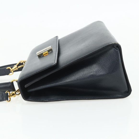 CELINE Hand Bag Leather 2way Black Gold Auth 175972A