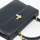 CELINE Hand Bag Leather 2way Black Gold Auth 175972A-6