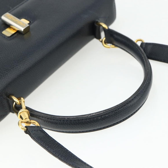 CELINE Hand Bag Leather 2way Black Gold Auth 175972A