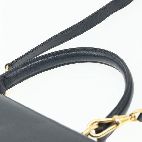 CELINE Hand Bag Leather 2way Black Gold Auth 175972A