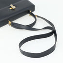 CELINE Hand Bag Leather 2way Black Gold Auth 175972A-9