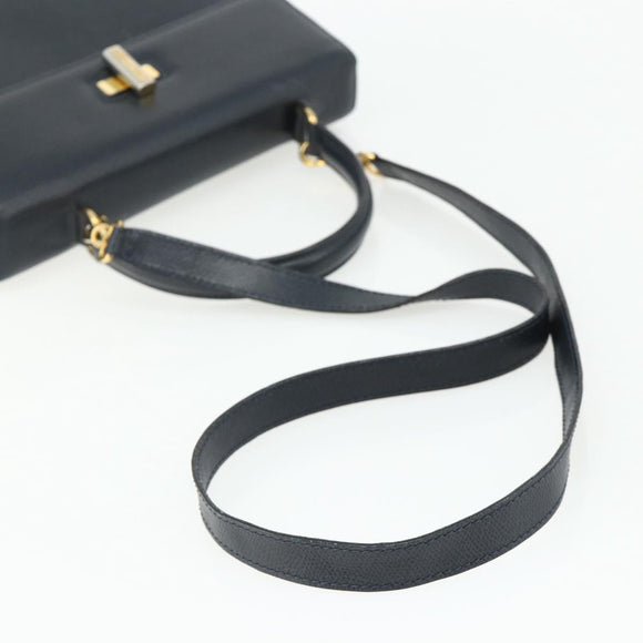 CELINE Hand Bag Leather 2way Black Gold Auth 175972A