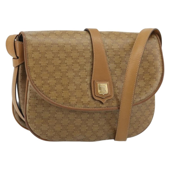 CELINE Macadam Canvas Shoulder Bag PVC Beige Gold Auth 175973
