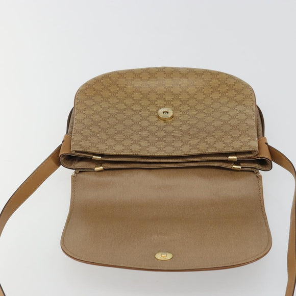 CELINE Macadam Canvas Shoulder Bag PVC Beige Gold Auth 175973