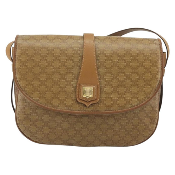 CELINE Macadam Canvas Shoulder Bag PVC Beige Gold Auth 175973