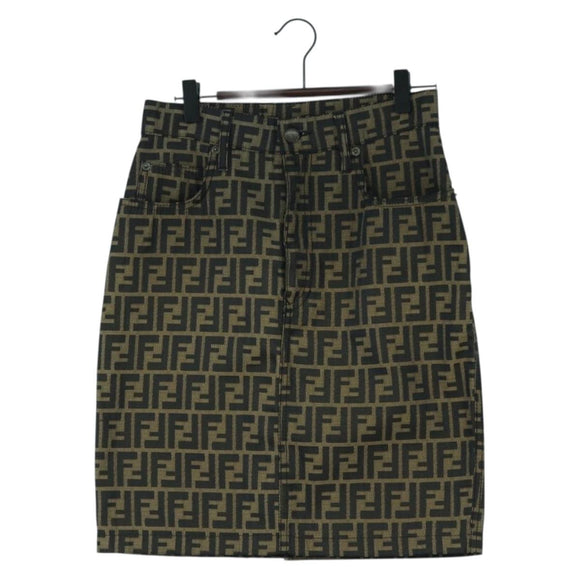 FENDI Zucca Canvas Skirt Black Brown Auth 175992A