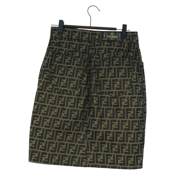 FENDI Zucca Canvas Skirt Black Brown Auth 175992A