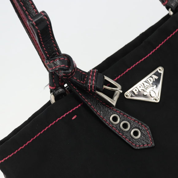 PRADA Hand Bag Nylon Black Silver Auth 175995A