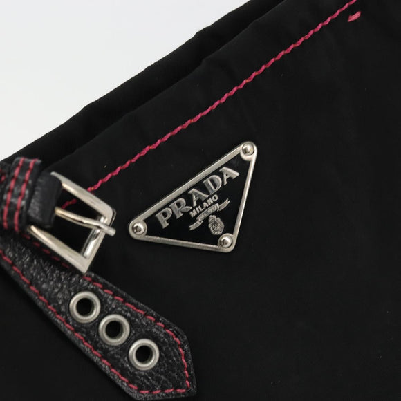 PRADA Hand Bag Nylon Black Silver Auth 175995A