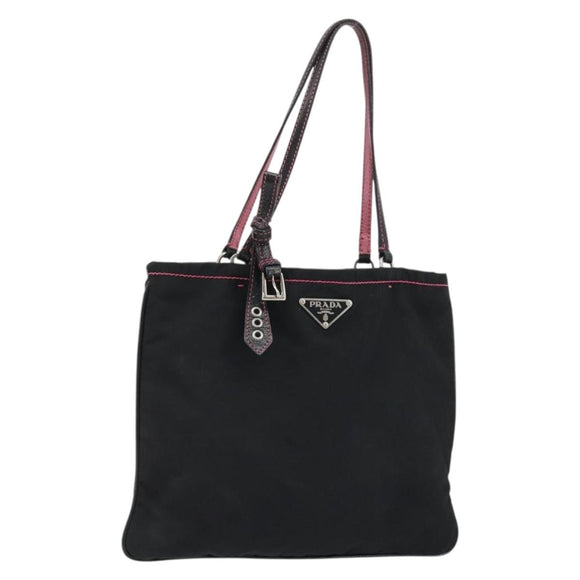 PRADA Hand Bag Nylon Black Silver Auth 175995A