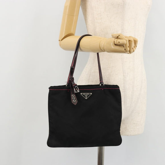 PRADA Hand Bag Nylon Black Silver Auth 175995A