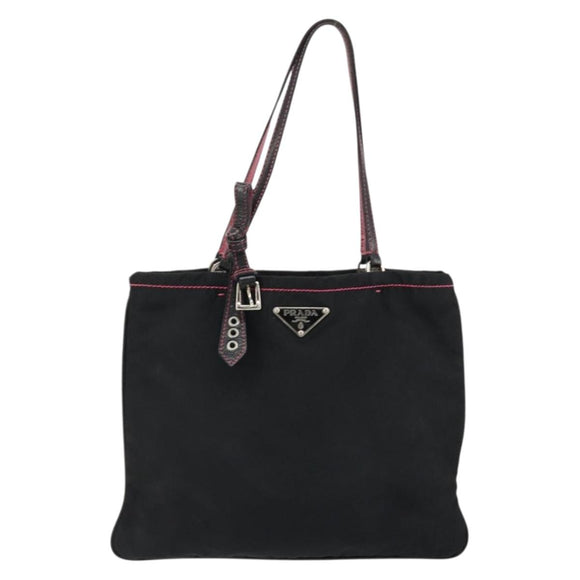 PRADA Hand Bag Nylon Black Silver Auth 175995A