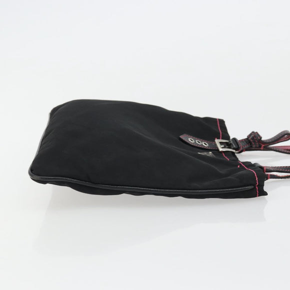 PRADA Hand Bag Nylon Black Silver Auth 175995A