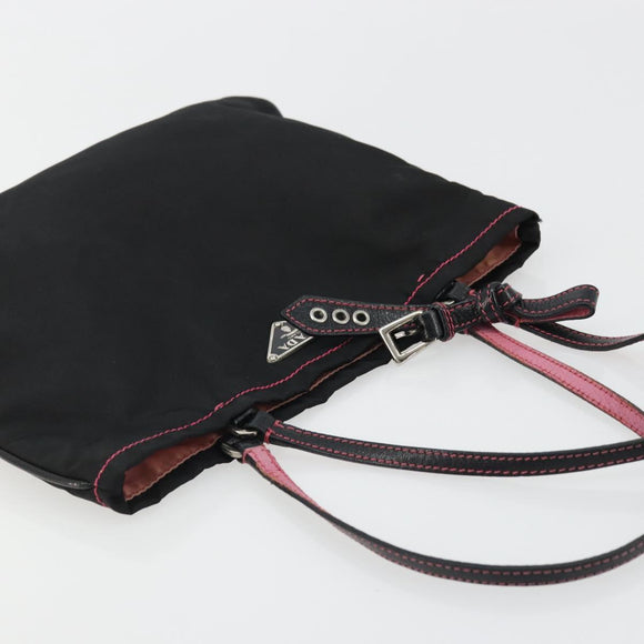 PRADA Hand Bag Nylon Black Silver Auth 175995A