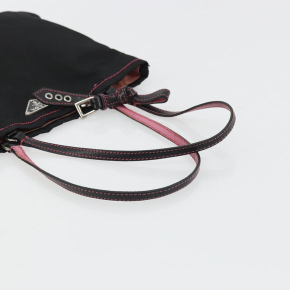 PRADA Hand Bag Nylon Black Silver Auth 175995A