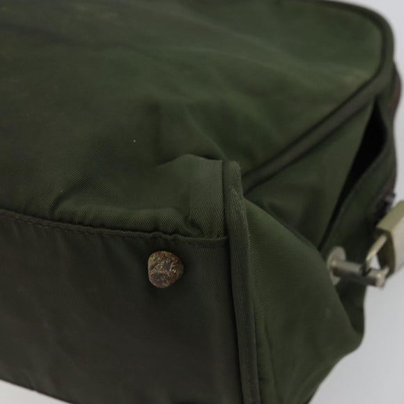 PRADA Hand Bag Nylon Khaki Silver Auth 175996