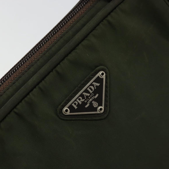 PRADA Hand Bag Nylon Khaki Silver Auth 175996