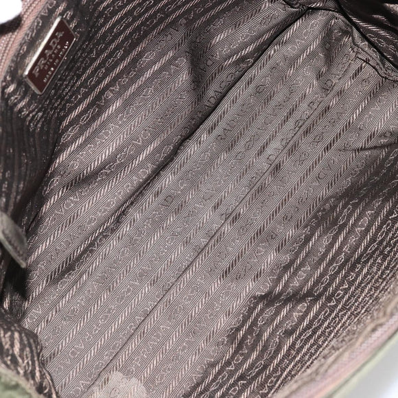 PRADA Hand Bag Nylon Khaki Silver Auth 175996