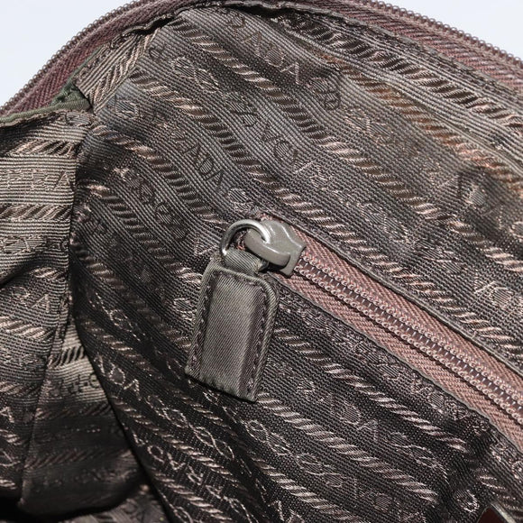PRADA Hand Bag Nylon Khaki Silver Auth 175996