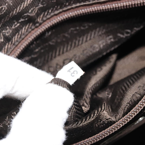 PRADA Hand Bag Nylon Khaki Silver Auth 175996