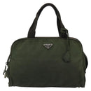 PRADA Hand Bag Nylon Khaki Silver Auth 175996-13