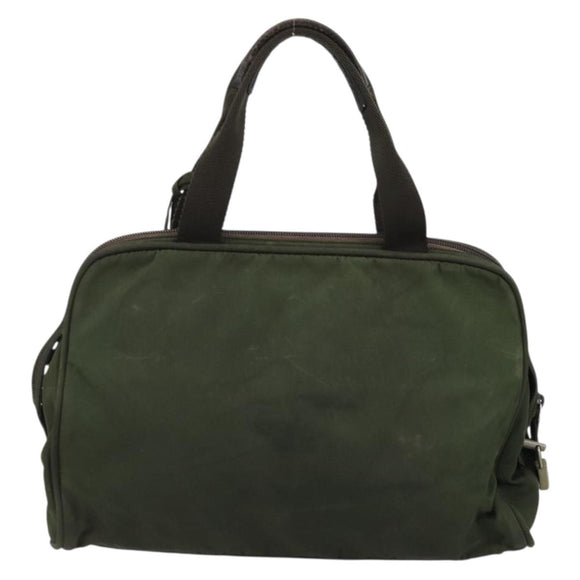 PRADA Hand Bag Nylon Khaki Silver Auth 175996